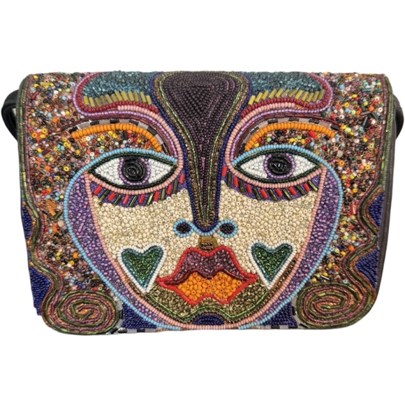 Source Unknown Handbags - Beaded Leather Clutch Crossbody Shoulder Bag Beadwork Design